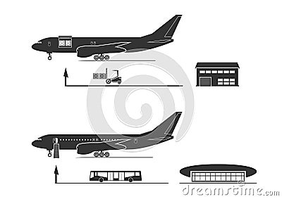 The process of loading and unloading of the aircraft Vector Illustration