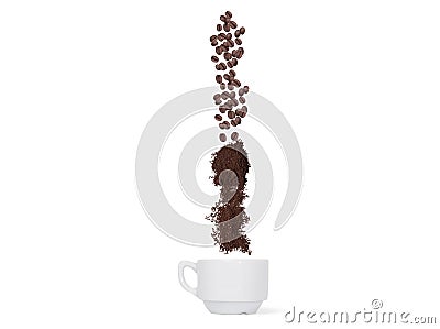 Process of making of coffee in the schematic style. Coffee beans, ground coffee fall into a cup Stock Photo