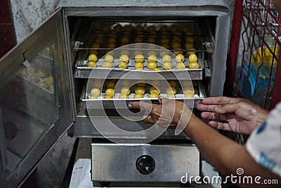 The process of making homemade pineapple cakes or Nastar Cake. Stock Photo