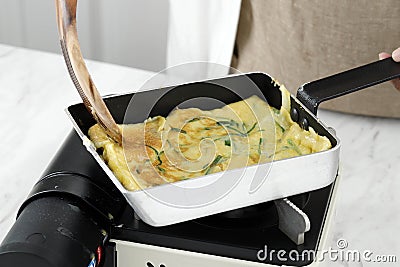 Process Making Korean Pancake Jeon Pajeon Stock Photo