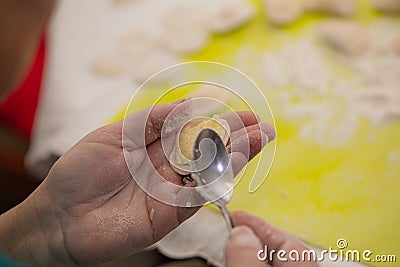 Process of making ukrainian national food dumplings Stock Photo
