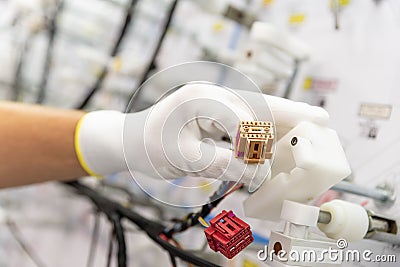 Process of manufacturing the wiring harnesses for vehicles, automobile industry, Stock Photo