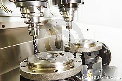 Process of metal machining by mill Stock Photo
