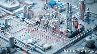 Process Modeling, A visual guide to process modeling with detailed 3D diagrams, flowcharts, and KPIs. Stock Photo