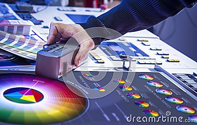 The process of offset printing and color correction Stock Photo