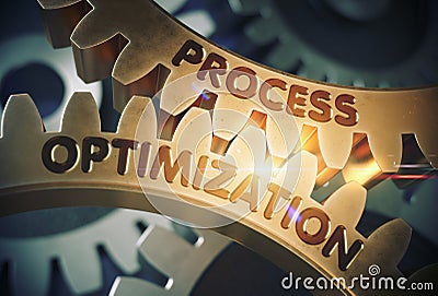 Process Optimization on Golden Cogwheels. 3D Illustration. Stock Photo