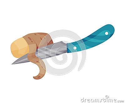 Process of Peeling Potato with Knife Vector Illustration Vector Illustration