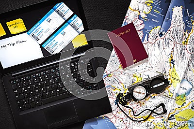 Travel planning for vacation with map Stock Photo