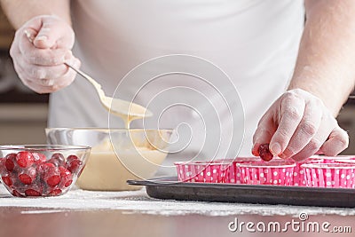 The process of preparing cupcakes in the kitchen, ingredients cl Stock Photo