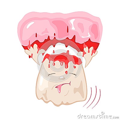 Process of removing darkened diseased tooth from gums with blood. At dentist surgeon s appointment. Vector Illustration