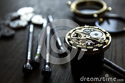 The process of repair mechanical watches Stock Photo