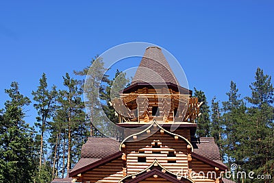 The process of a wooden house with an inclined roof slope. Wooden outbuilding Stock Photo