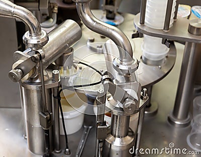 Automated milking line on modern dairy farm Stock Photo