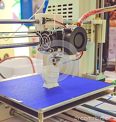 The process of working 3D printer and creating a three-dimensional object Stock Photo