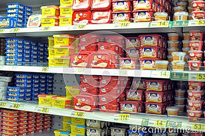 Processed cheese in packages Editorial Stock Photo