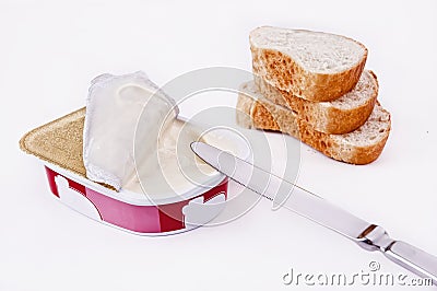 Processed cheese in the plastic dish Stock Photo