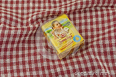 Processed cheese Zveni Gora in foil packaging with a label Editorial Stock Photo