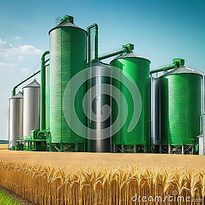 processing drying agricultural grain elevator plant Cartoon Illustration