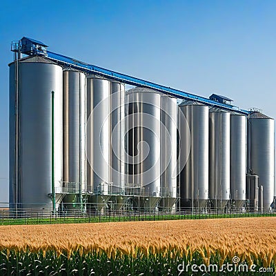 processing drying agricultural grain elevator plant Cartoon Illustration