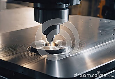 processing a metal workpiece on a CNC milling machine, working in a factory, processing a part on a machine, Cartoon Illustration
