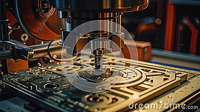 processing a metal workpiece on a CNC milling machine, working in a factory, processing a part on a machine, Cartoon Illustration