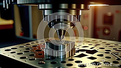 processing a metal workpiece on a CNC milling machine, working in a factory, processing a part on a machine, Cartoon Illustration