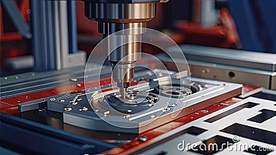 processing a metal workpiece on a CNC milling machine, working in a factory, processing a part on a machine, Cartoon Illustration