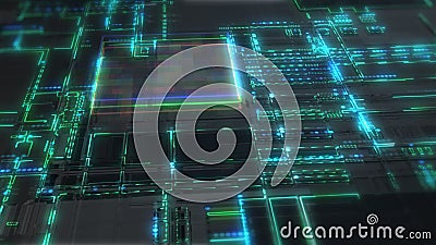 Processing Stream Lines Fast Running on Digital Circuit Board Stock Photo