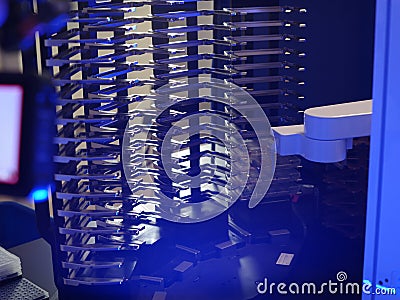 Blue processing DNA laboratory equipment Editorial Stock Photo