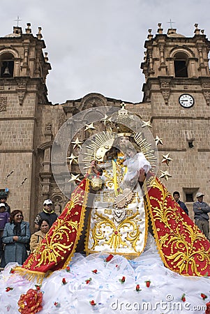 procession catholic at the festival of the Virgin Candelaria, puno peru Editorial Stock Photo