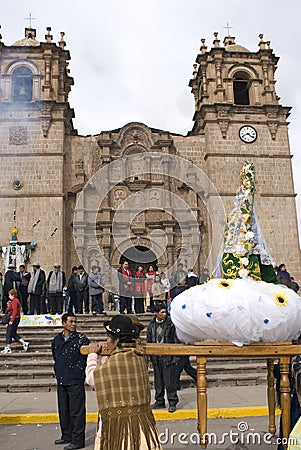 procession catholic at the festival of the Virgin Candelaria, puno peru Editorial Stock Photo