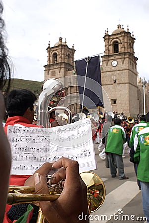 procession catholic at the festival of the Virgin Candelaria, puno peru Editorial Stock Photo