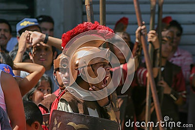 Holy Week in Guatemala: The Procession of the of the Holy Recumbent Christ of El Calvario Church, the largest one in the world Editorial Stock Photo