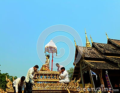 procession of the Important Buddha Images. Songkran festival. Editorial Stock Photo