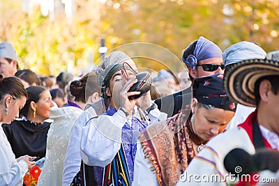 Procession of the offering of flowers to the Virgin of the Pillar of Saragossa Editorial Stock Photo