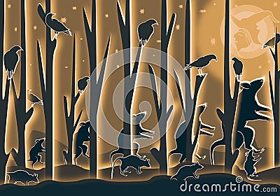 Procession of rats on Halloween night. Vector Illustration