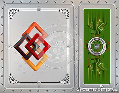 Processor Chip on circular metallic device connected with circuit board Stock Photo