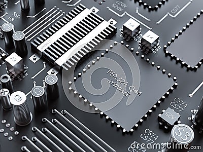 Processor (microchip) interconnected receiving and sending information. Concept of technology and future. Stock Photo