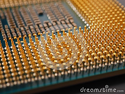 Processor microprocessor computer or laptop close-up. Dark background or wallpaper. Reduced contrast. Macro Stock Photo