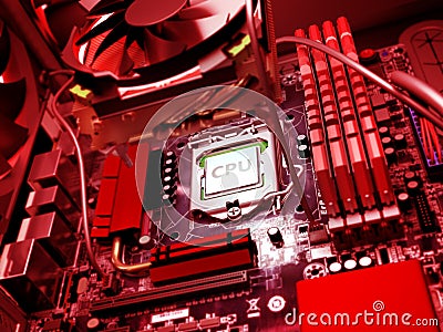 processor in the motherboard socket under the cooler concept of Stock Photo