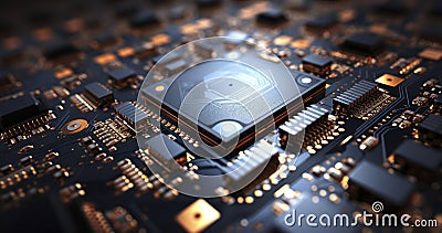 Processor Patterns. The Art of Computer Motherboards and Microchips. Generative AI Stock Photo