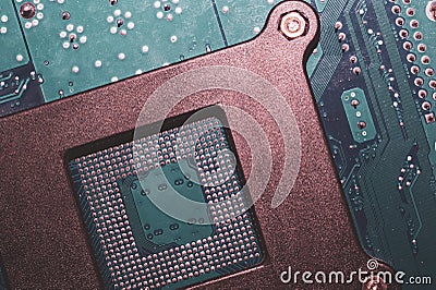 Processor pins macro. computer motherboard close up. cpu pins on a circuit board. computer central processor unit. modern Stock Photo