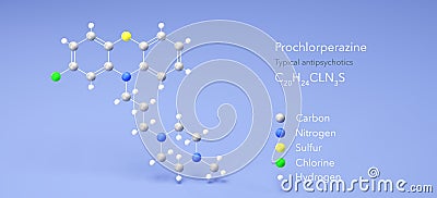prochlorperazine molecule, molecular structures, compazine, 3d model, Structural Chemical Formula and Atoms with Color Coding Stock Photo