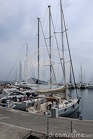 Procida â€“ Barche a vela ormeggiate al porto di Marina Grande Editorial Stock Photo