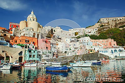 Procida colorful island in the gulf of Naples, Mediterranean sea, Italy Editorial Stock Photo