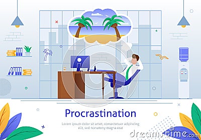 Procrastinating Businessman Postponing his Work. Vector Illustration