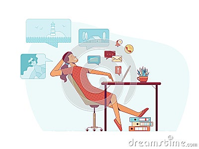 Procrastination and needed rest cartoon vector illustration Vector Illustration