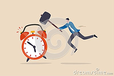 Procrastination postpone to get thing done later, too tight business deadline or cannot finish work in time concept, young man Stock Photo