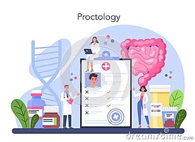 Proctologist concept. Doctor examine intestine. Idea of health Vector Illustration