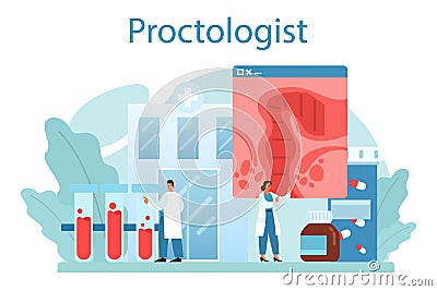 Proctologist concept. Doctor examine intestine. Idea of health Vector Illustration